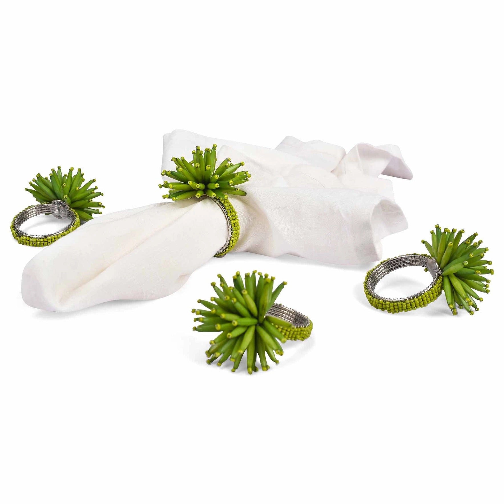 Green beaded napkin rings. 