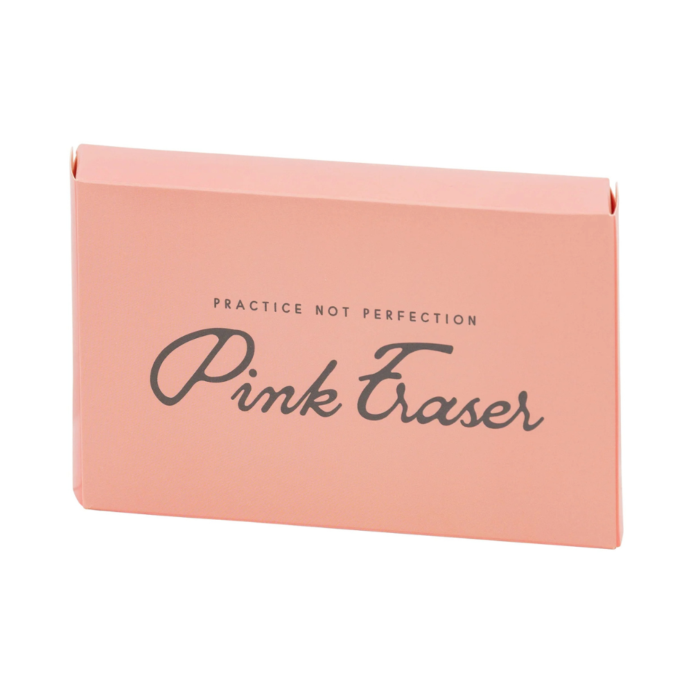 Close-up of a single assembled Pink Eraser treat box.