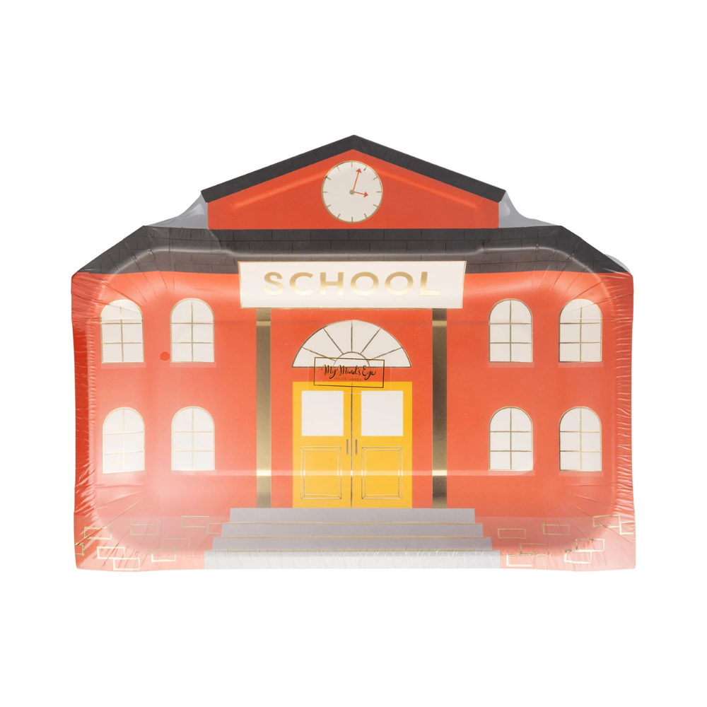 Front view of sealed school house plates in clear packaging