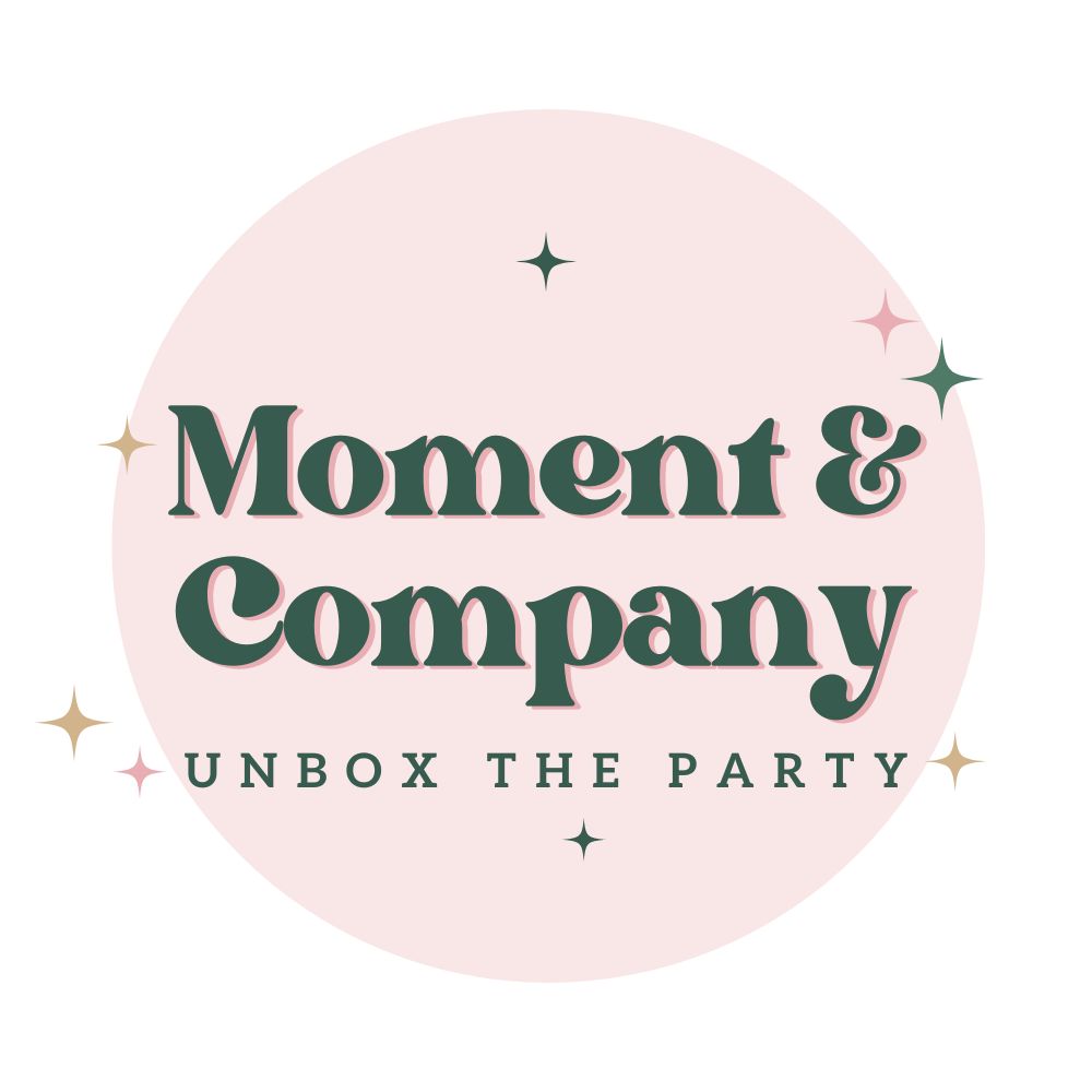 A branded image featuring the logo of Momentandcompany with the text Unbox the Party on a soft pink background.