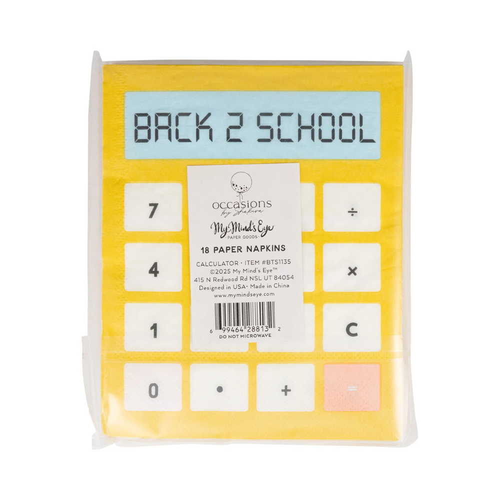 Back of the napkin packaging showing the product label with item details and barcode, including “Designed in USA - Made in China.”