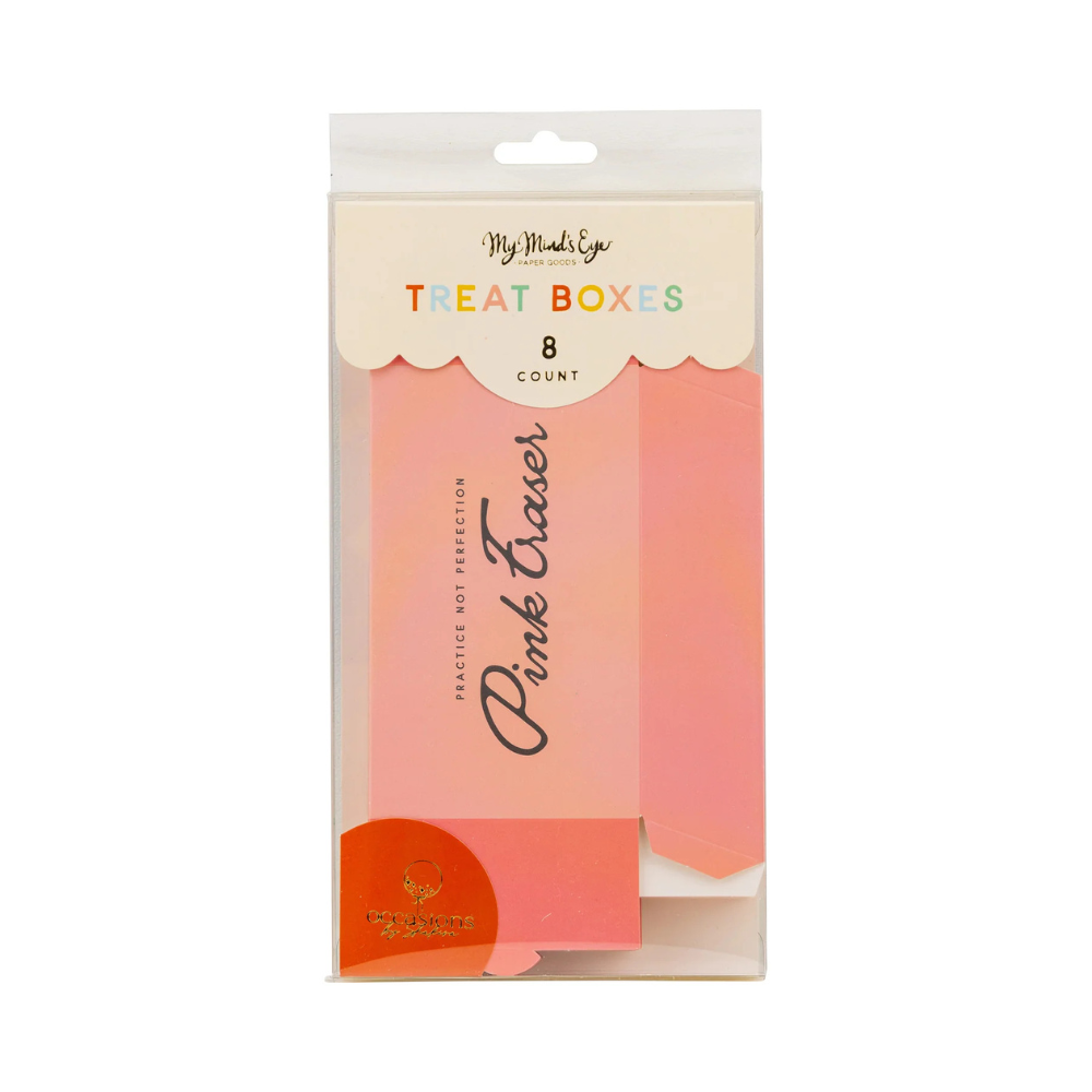 Front view of the treat box packaging showing “Pink Eraser” label.