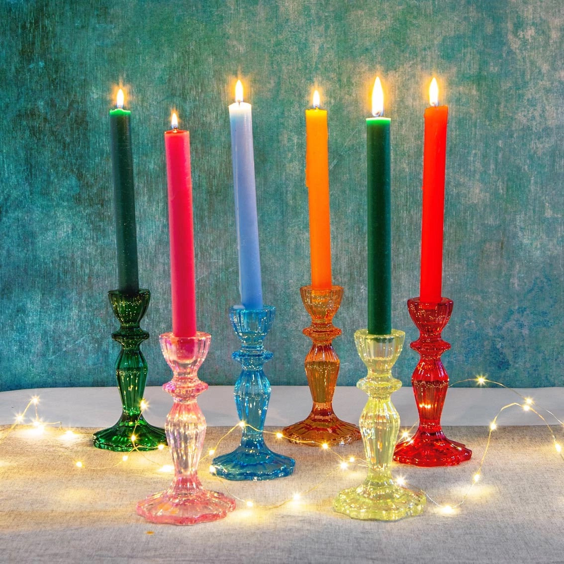 Green glass candle holder.
