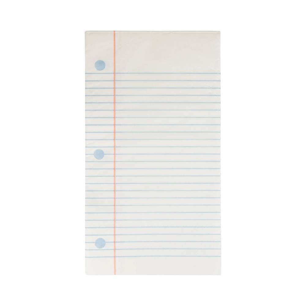 Full view of unfolded napkin showing the notebook page design