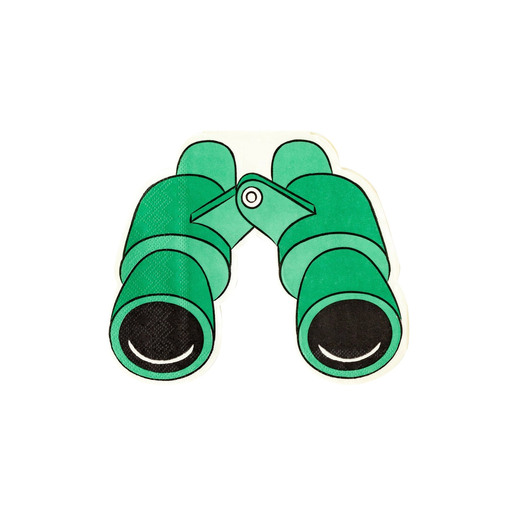 Close-up of one green binocular-shaped paper dinner napkin perfect for safari-themed birthdays.