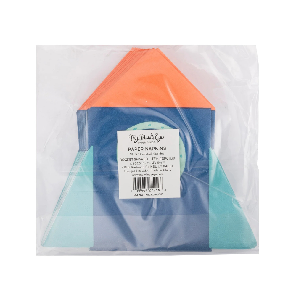Back view of packaged rocket-shaped paper napkins from My Mind’s Eye