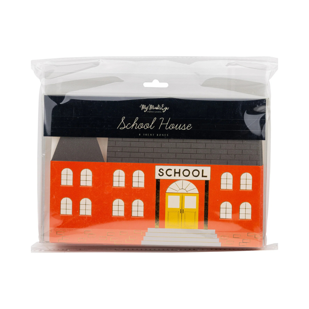 Packaged set of schoolhouse treat boxes with front-facing "School House" label