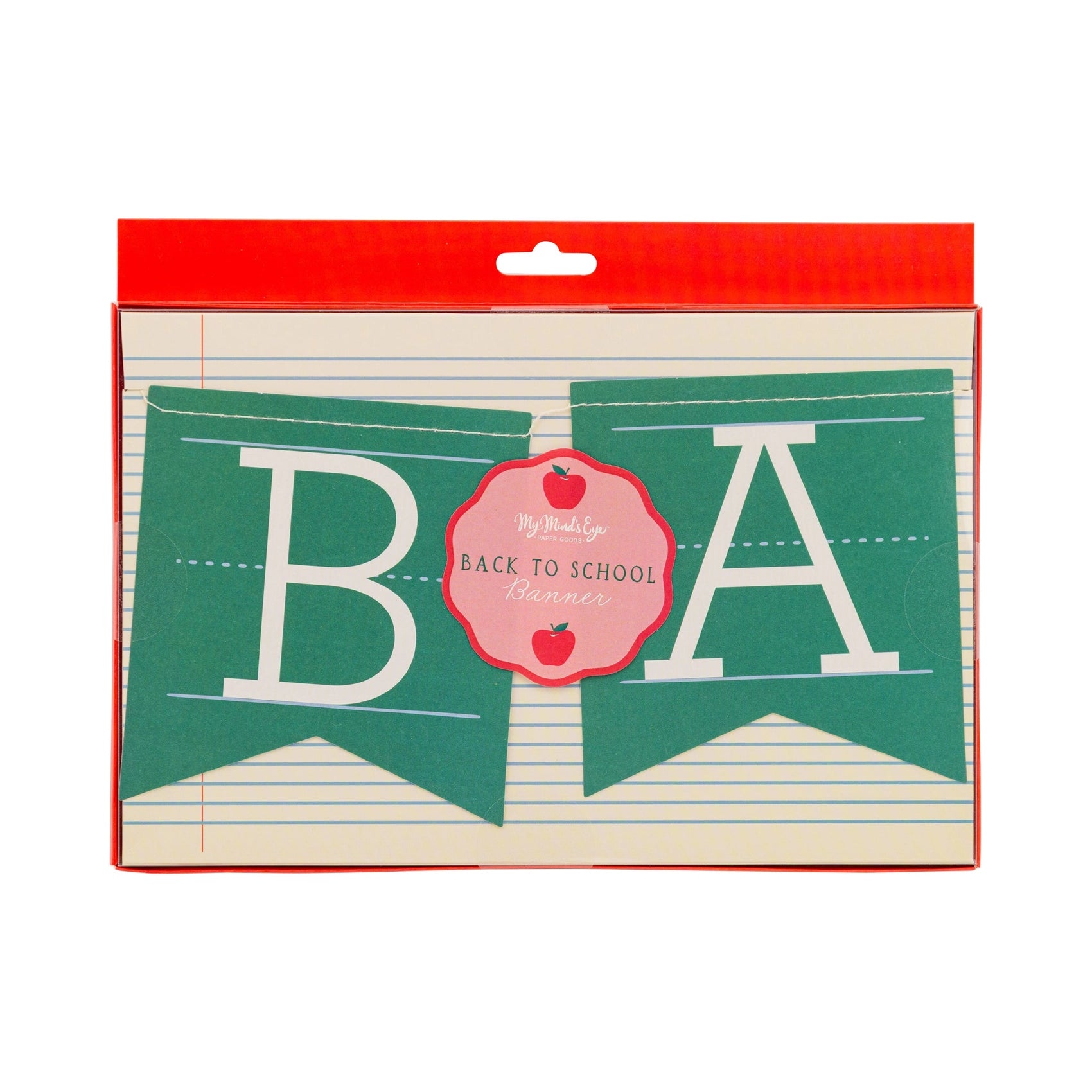 Product in packaging showing the bold white letters “B” and “A” on dark green banner panels, styled like lined notebook paper.