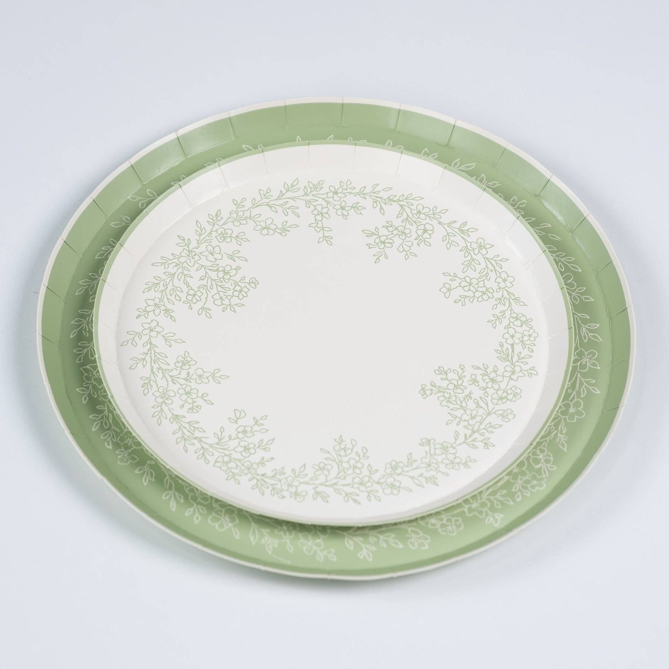 Floral Elegance Sage Dessert Plates