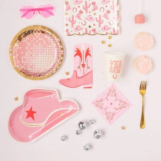 Pink Cowgirl Hat Paper Plates 8ct | Disco Cowgirl Birthday | Bride's Last Rodeo Cowgirl Bachelorette | First Rodeo Birthday | Cowgirl Party