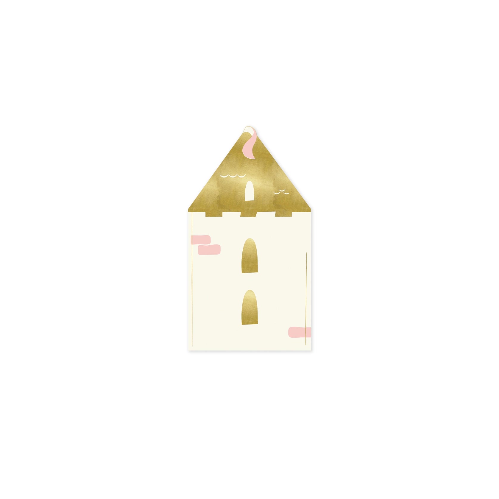 Isolated castle napkin on white background showing turret shape and metallic gold accents.