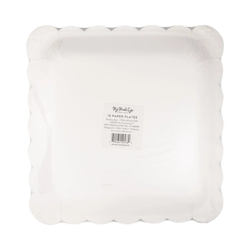 Back view packaging of 4th of July plates, square with scalloped edges.