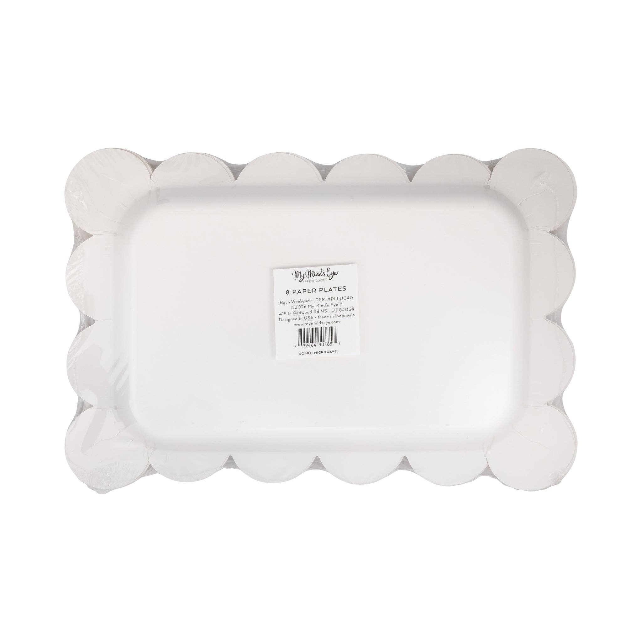 The back of the 8ct scalloped paper plates packaging showing size and technical specs.