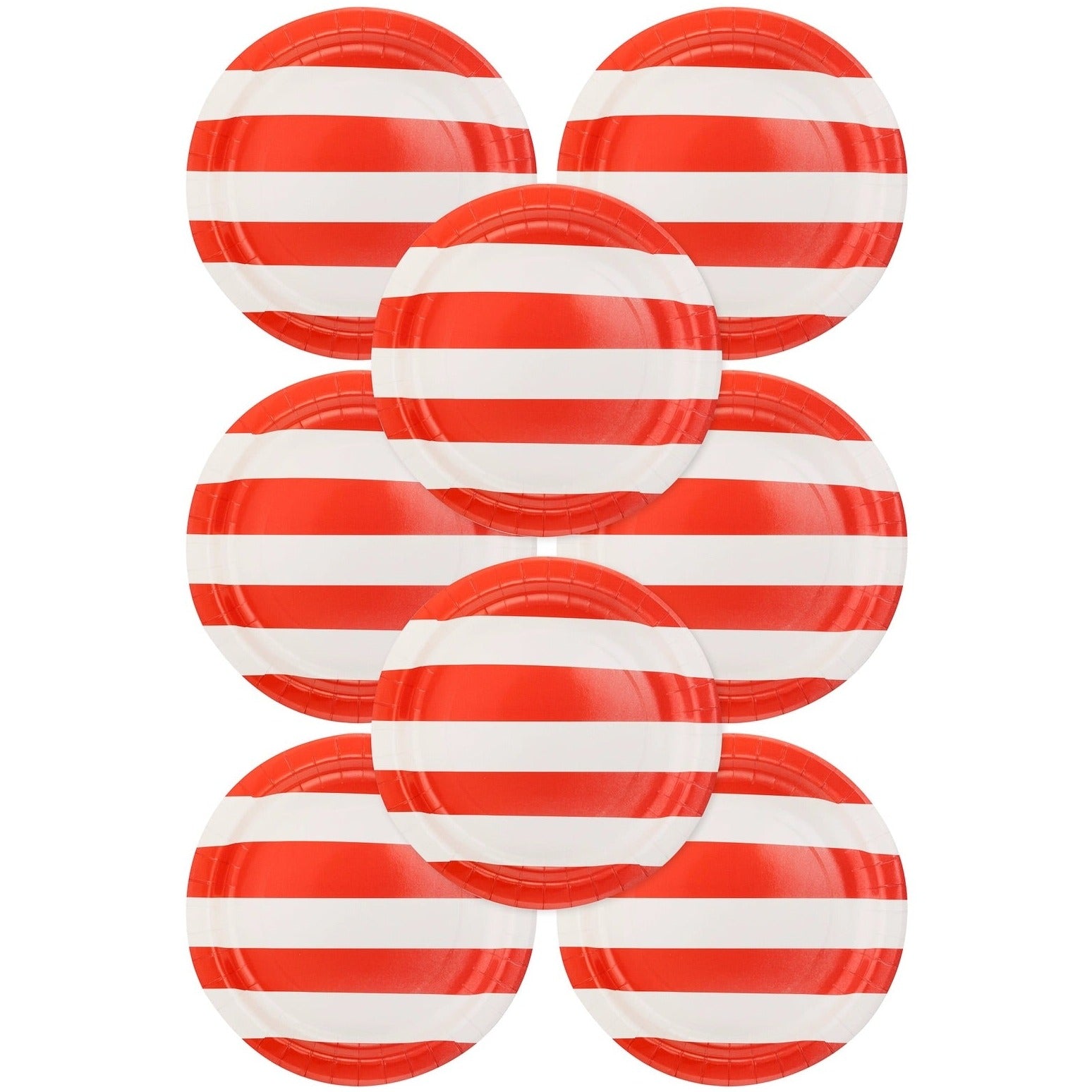 These red striped paper plates are a perfect match for your patriotic party! With a bold design, these plates pair nicely with our star plates for an all-American celebration.