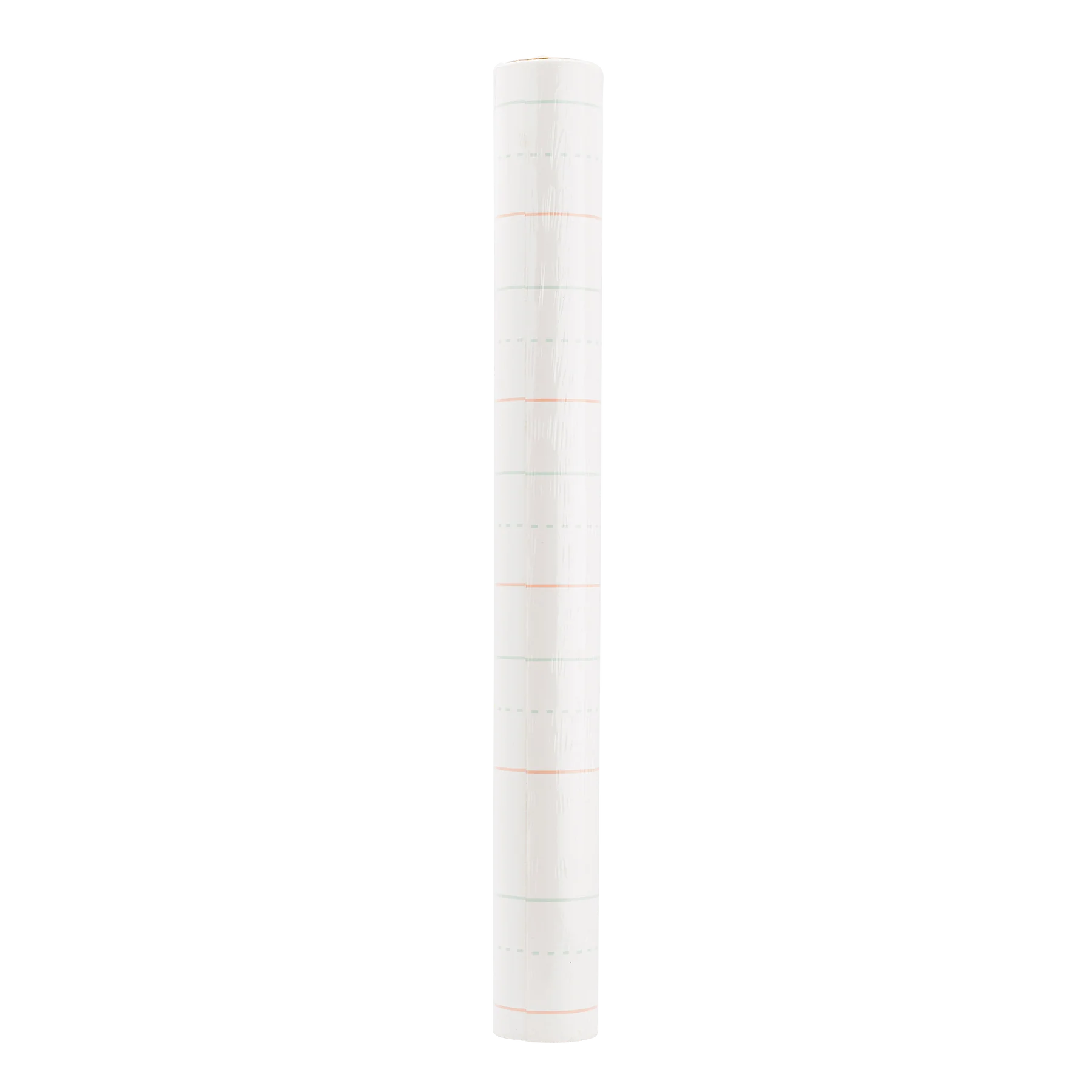 Rolled paper table runner with handwriting-style lines, standing upright