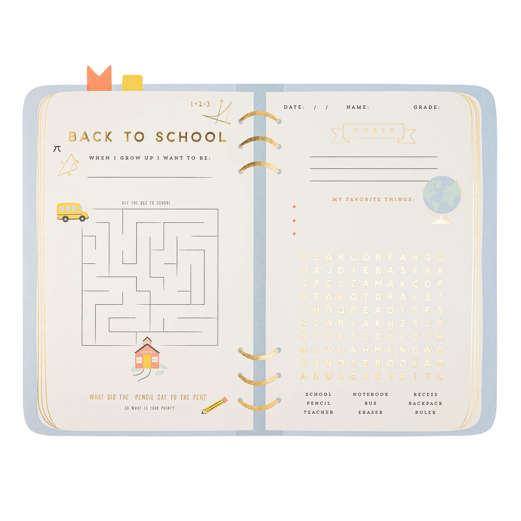 Cropped, isolated view of the full planner placemat design with school-themed graphics.