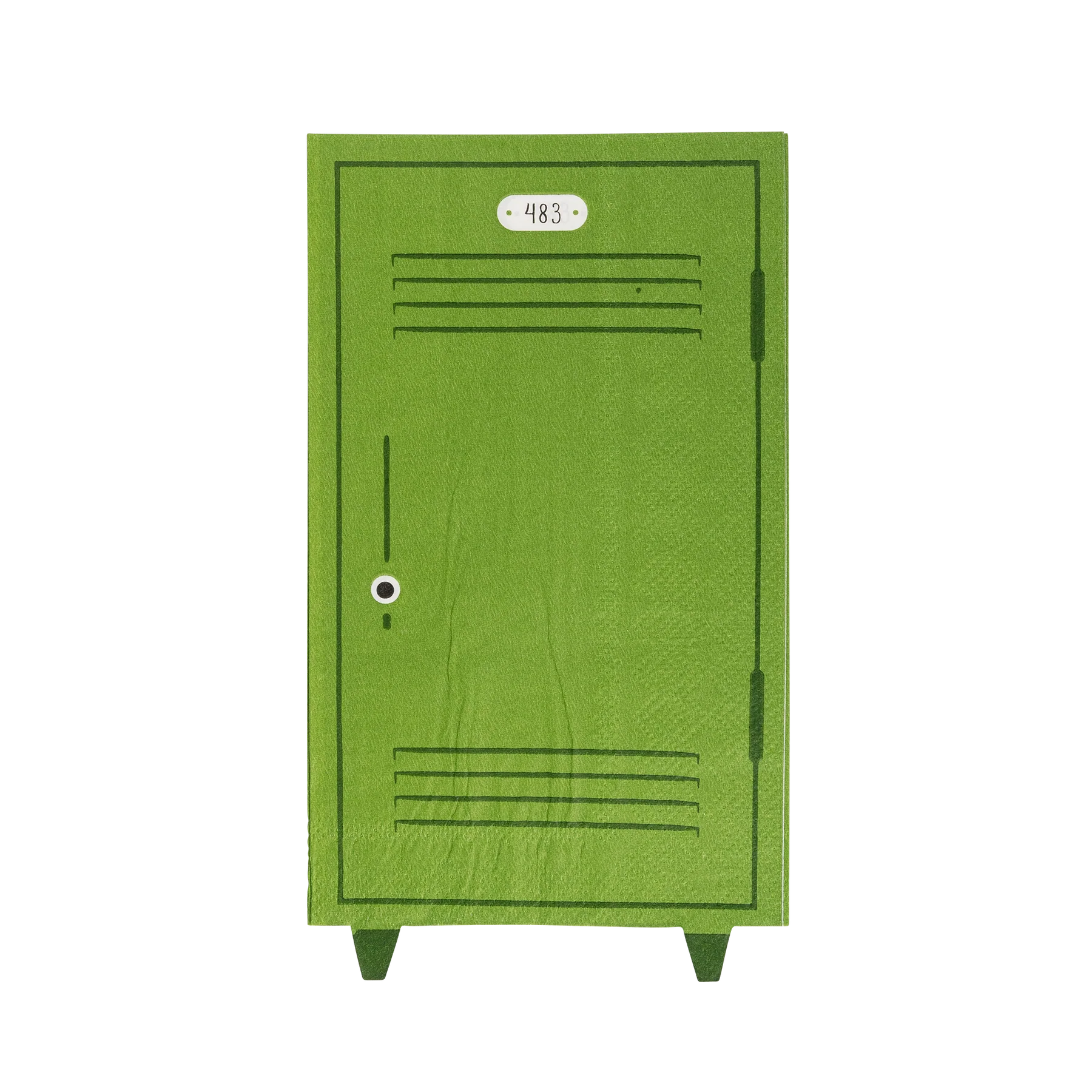 Full napkin laid out flat showing complete green locker illustration with handle and vents.