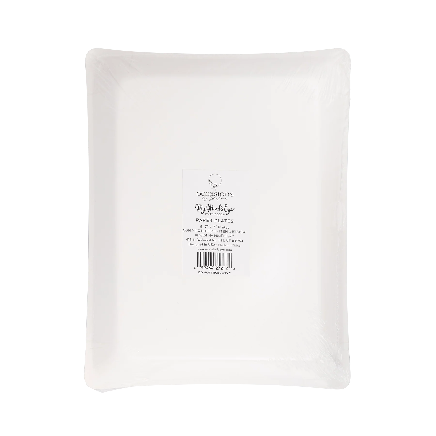 White back of packaging showing label for comp notebook paper plates