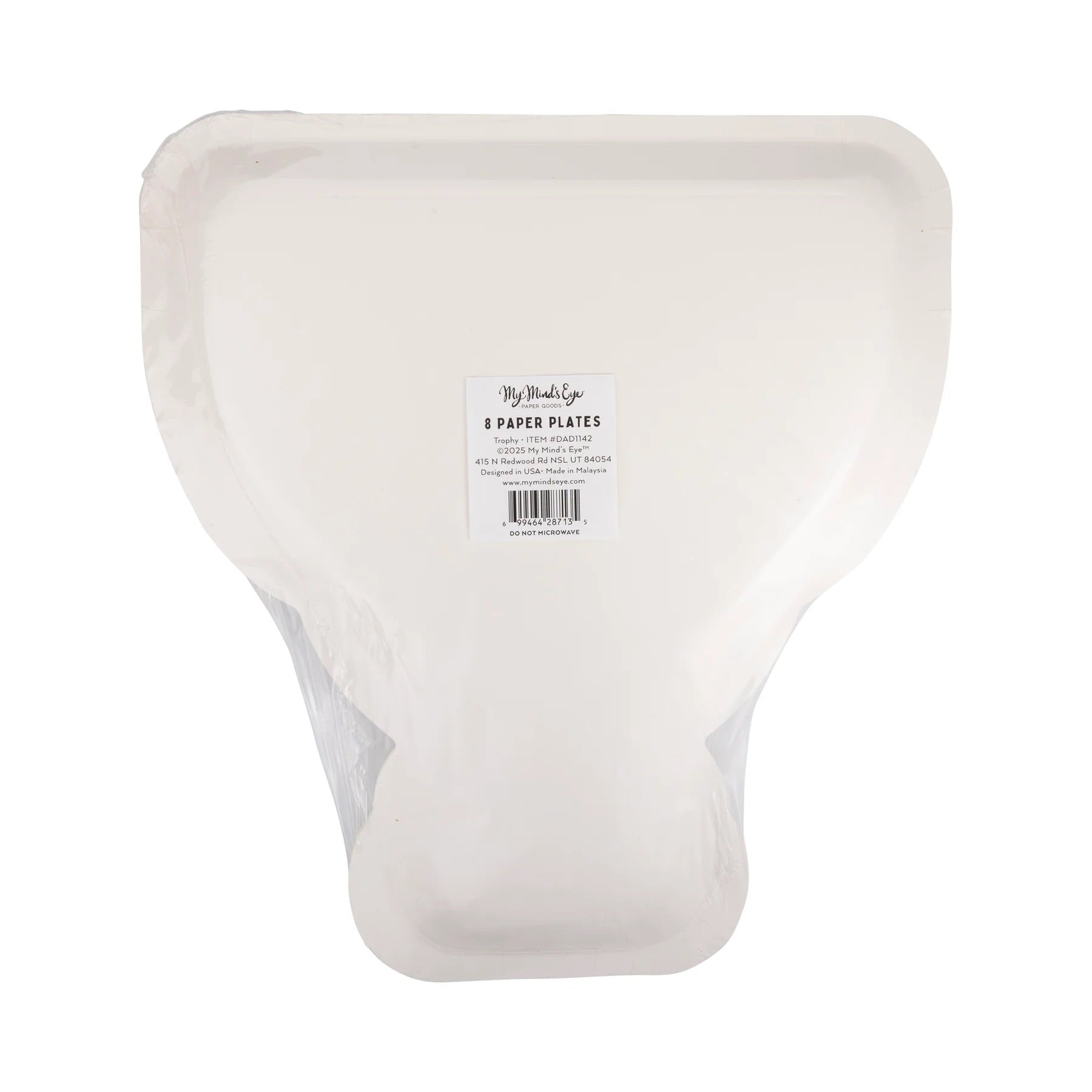 A package of Number 1 Dad Trophy Plates, showing the back with product details and barcode.