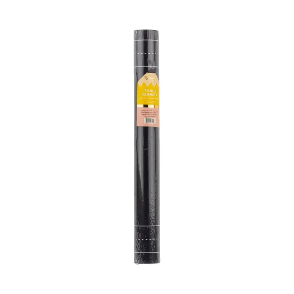 Rolled packaging of the Chalkboard Table Runner with label and dimensions clearly visible