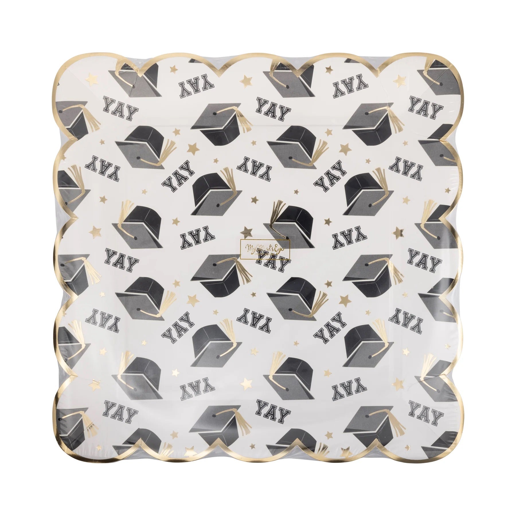 Square Yay Graduation Cap Pattern Plate, 8ct | Graduation Party, Graduation Paper Plates, Grad Party Decor, Graduation Decor, College Grad