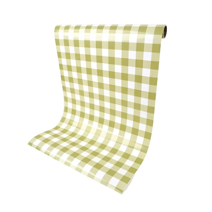 Olive Gingham Paper Table Runner