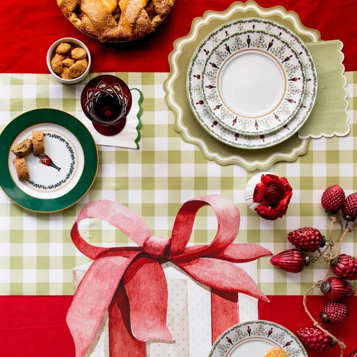 Olive Gingham Paper Table Runner