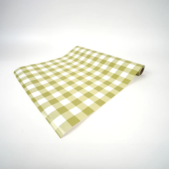 Olive Gingham Paper Table Runner