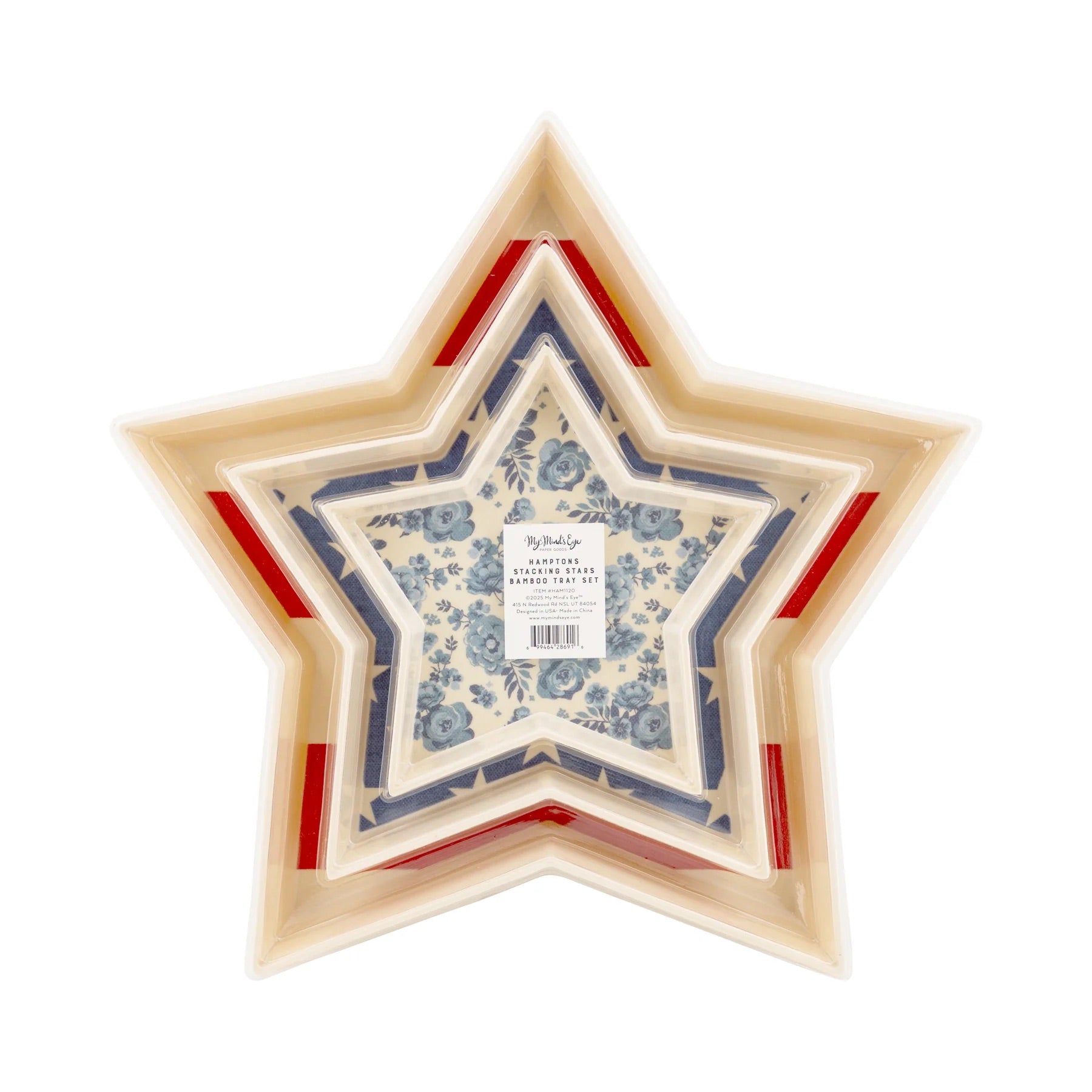 Hamptons Star Shaped Bamboo Reusable Tray Set | July Fourth Tray, 4th of July Serving Platter, Red White and Blue Trays, Independence Day,