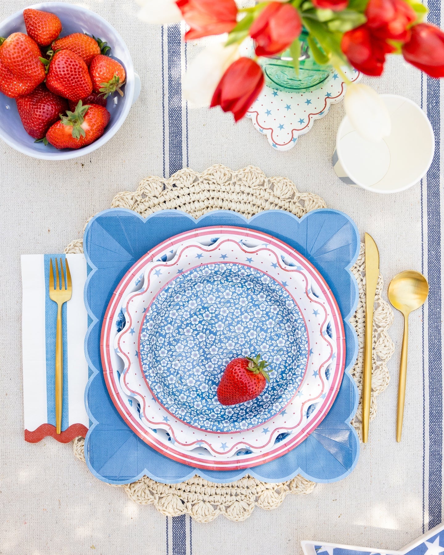 Hamptons Stripes Dinner Napkin, 24ct | July Fourth Napkins, 4th of July Napkins, Red White and Blue Paper  Napkins, Memorial Day Decor, USA