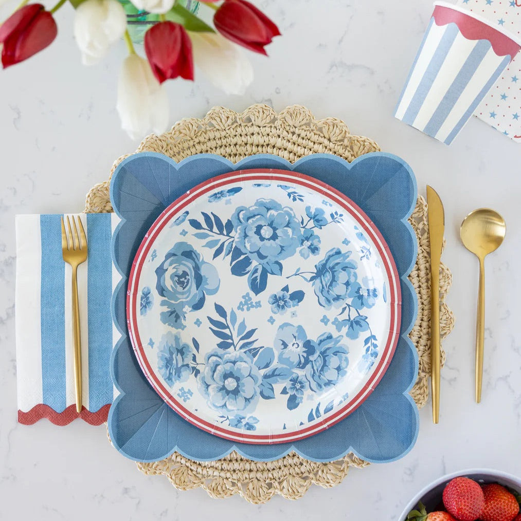 Hamptons Floral 10" Round Paper Plate, 8ct | Patriotic Plates, July 4th Paper Plates, 4th of July Party Supplies, Blue Paper Plates