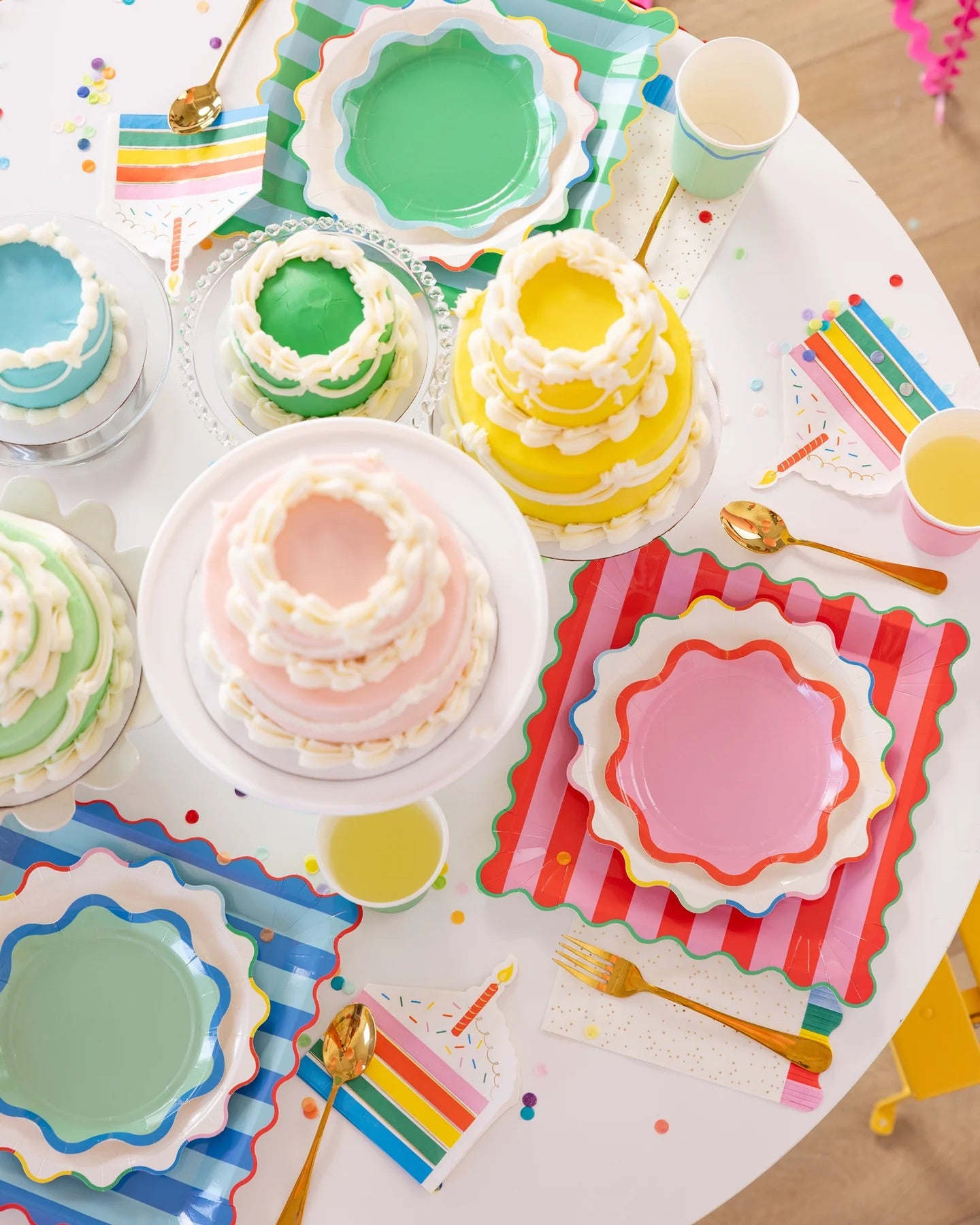 Rainbow Wavy Paper Plates on a Birthday Party Table