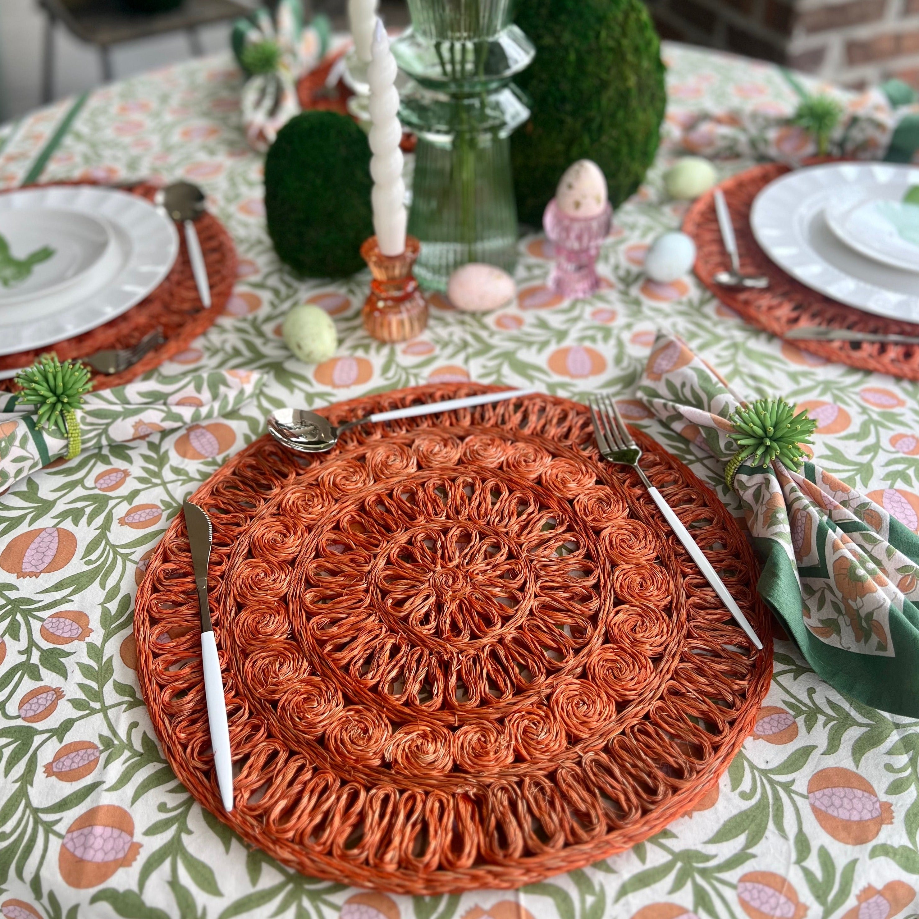 Orange Woven Round Placemat - perfect for a Spring or Easter Table