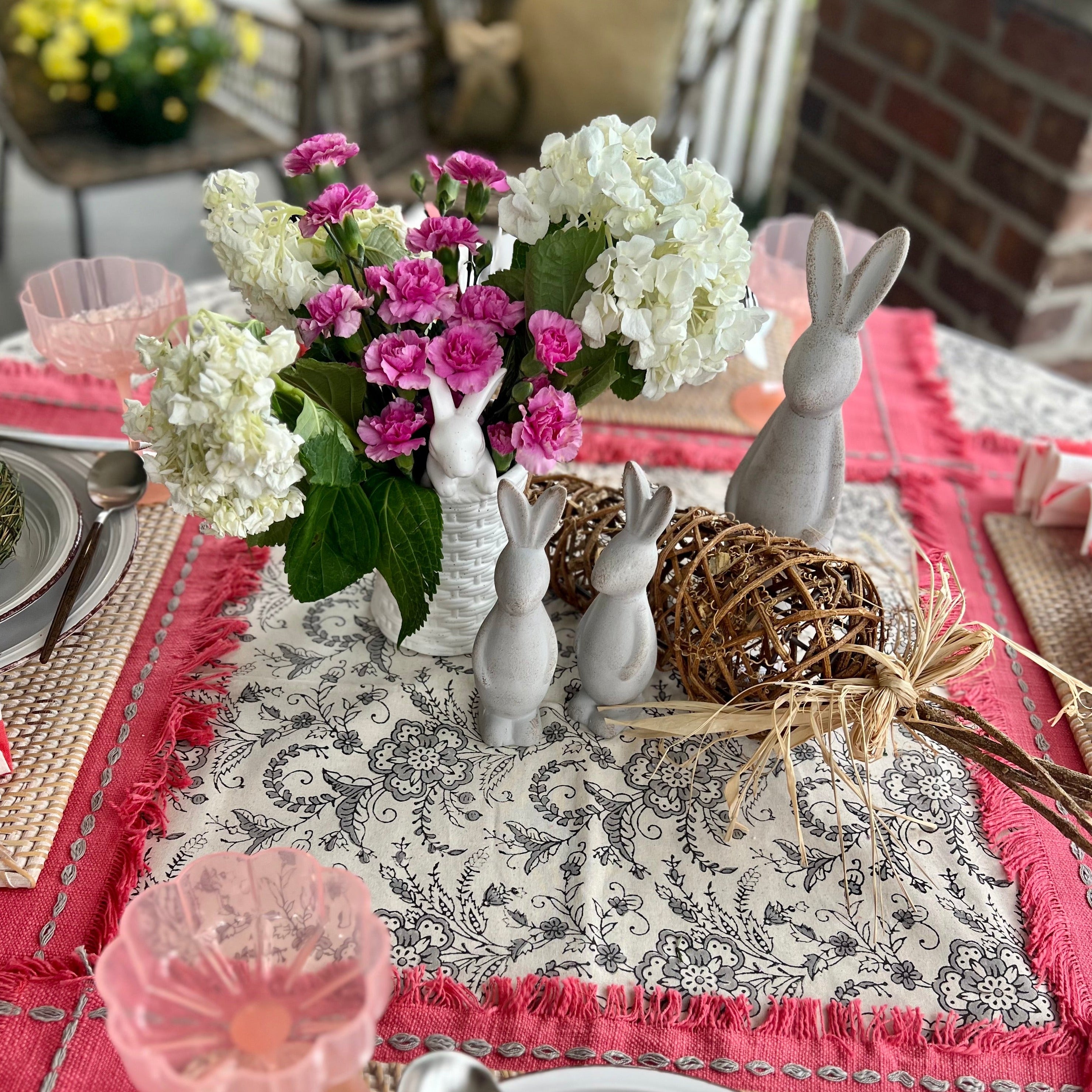 Gray easter bunny table decoration. Modern easter decor.