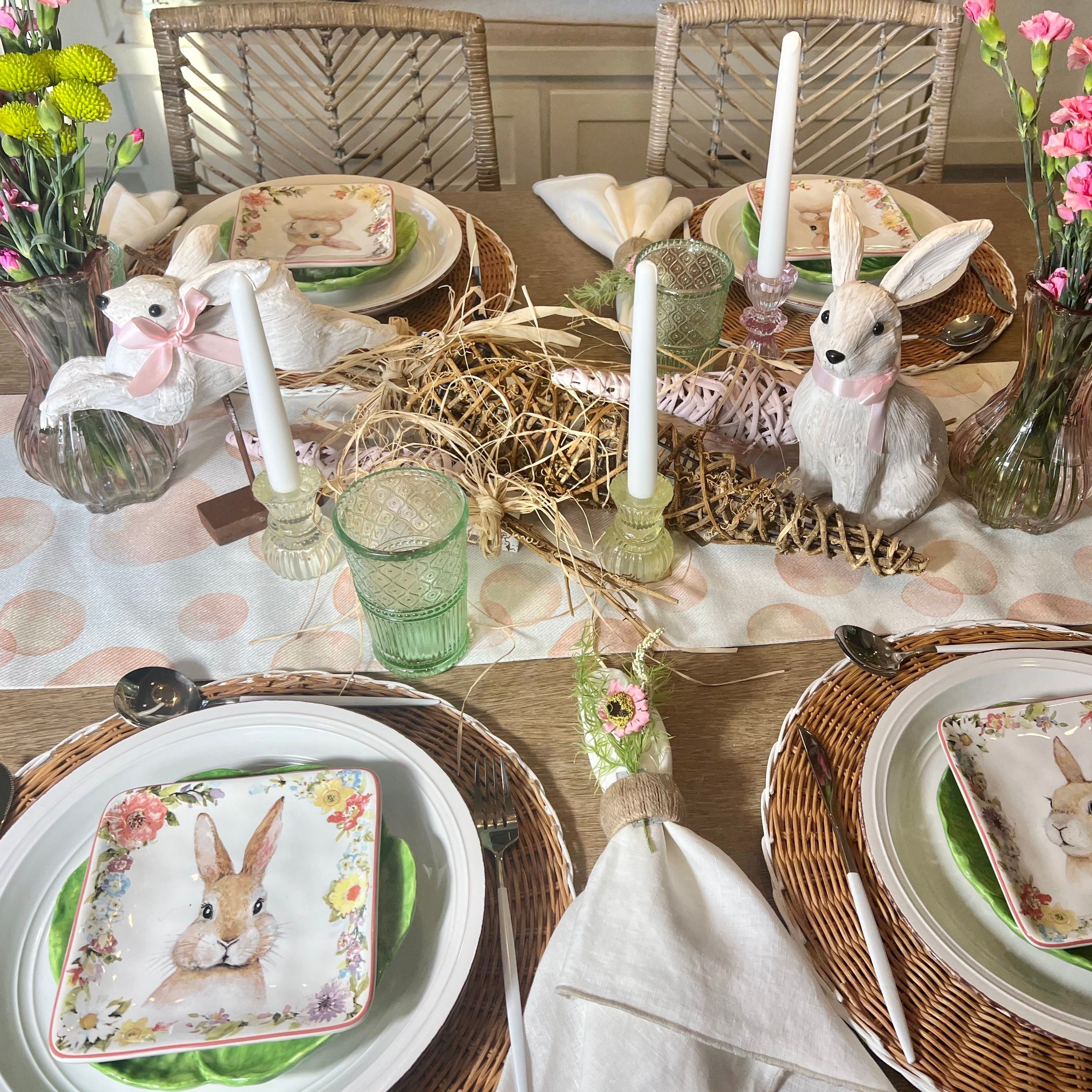 White leaping easter bunny decoration - perfect for a spring table decoration or easter tablescape. 
