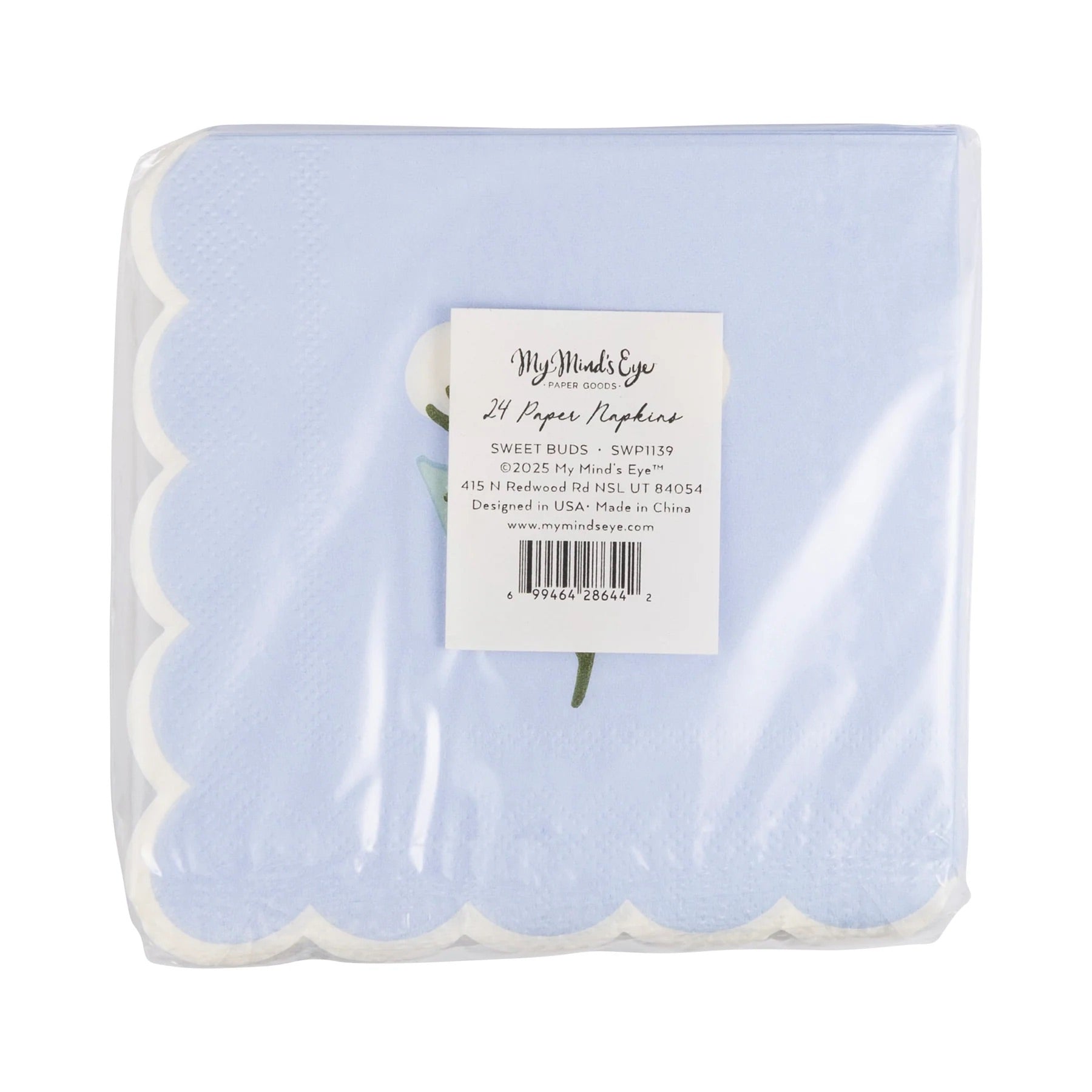 back of blue floral napkins