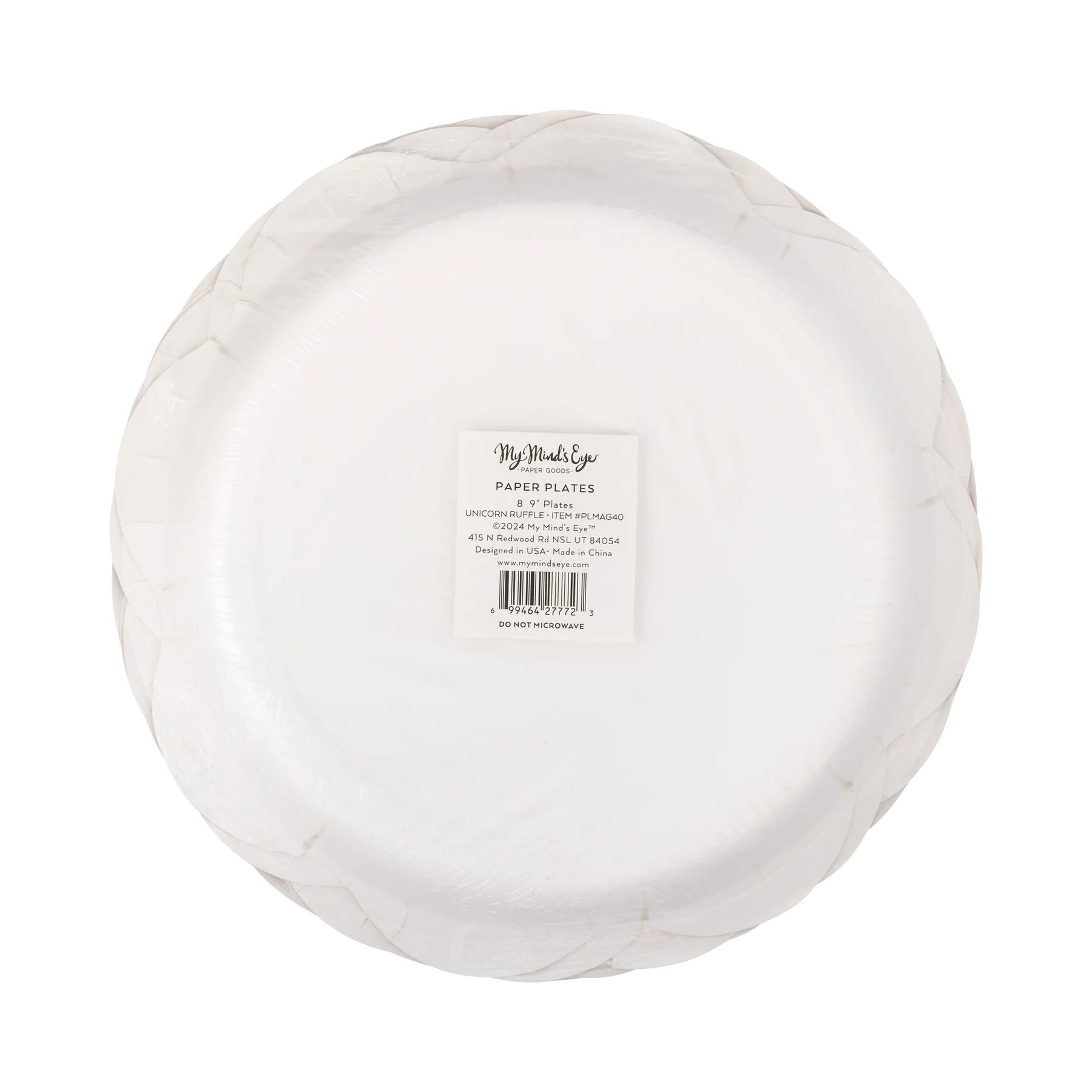 Back of packaged pink unicorn birthday party plates showing product label.Back of packaged pink unicorn birthday party plates showing product label.