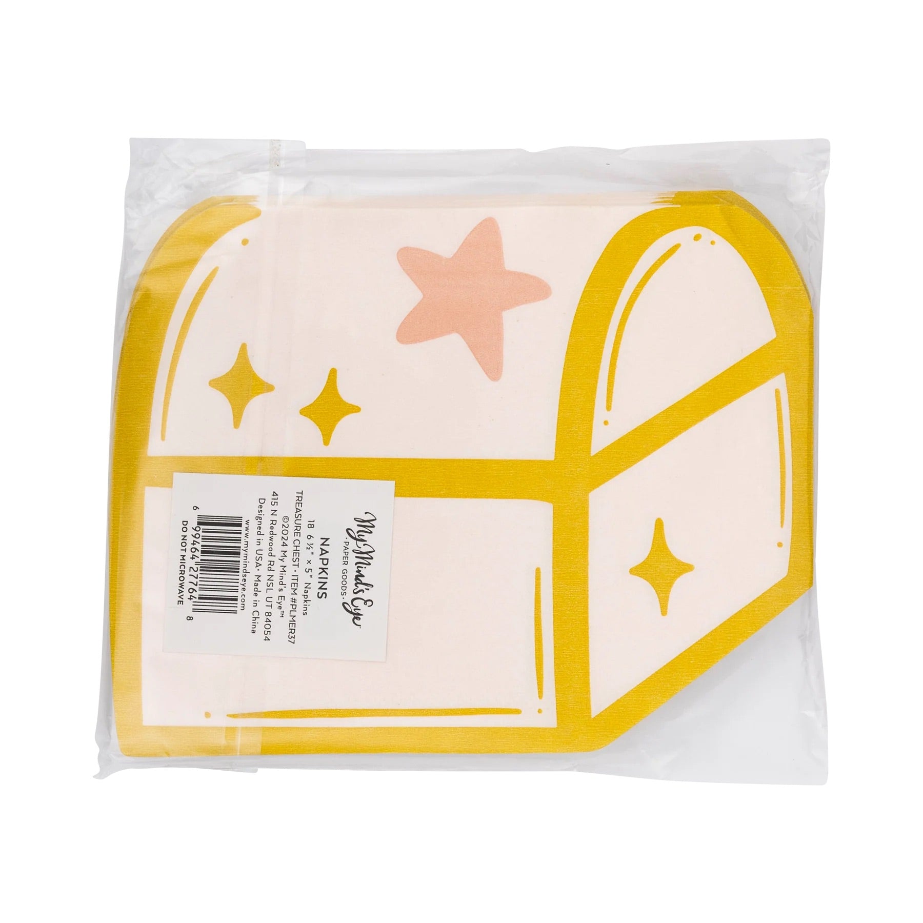 Packaged Mermaid Treasure Chest Napkins with pastel details and gold foil—ideal mermaid party decorations.