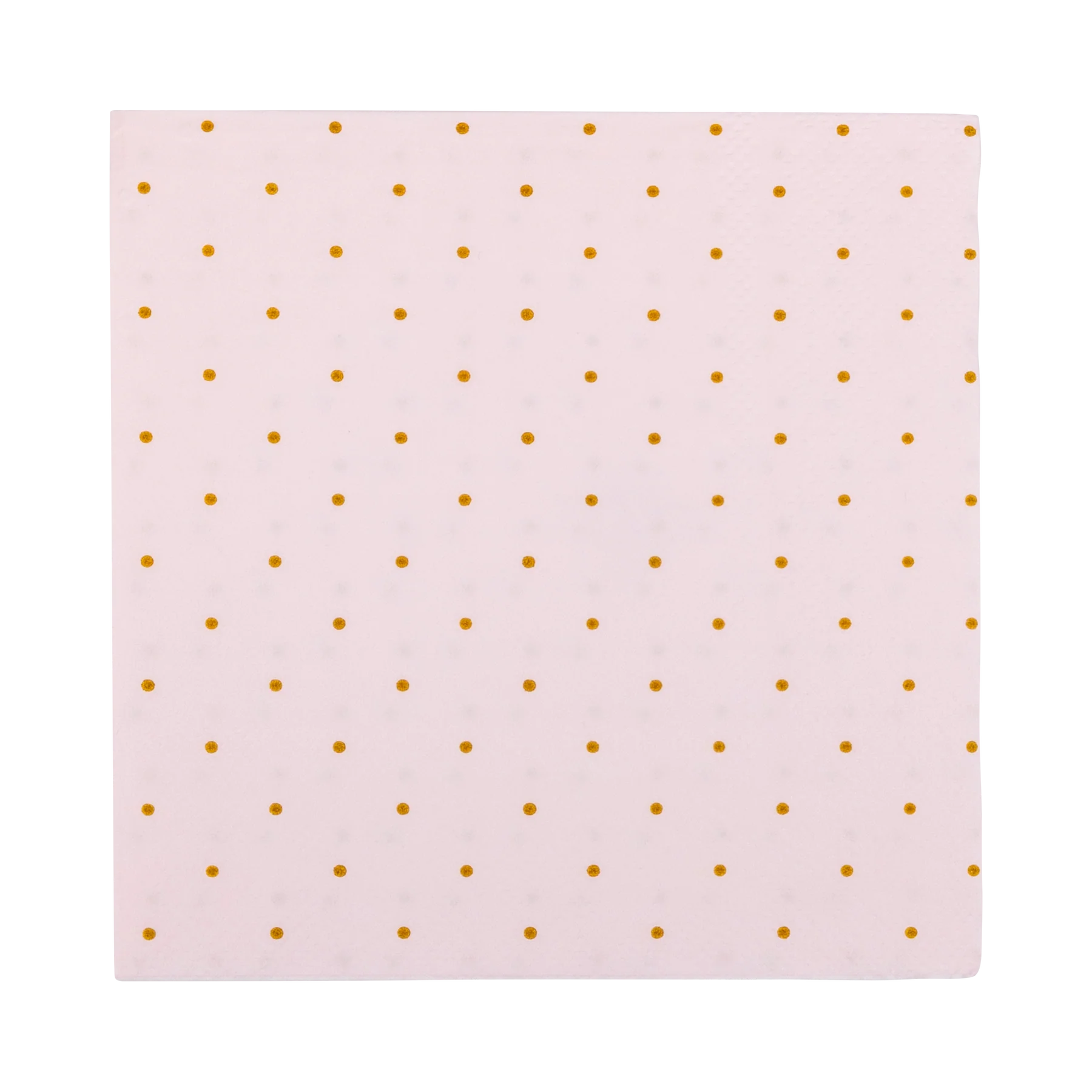 Close-up of textured 3-ply paper showing subtle blush tone and reflective gold foil on cocktail-size napkin.