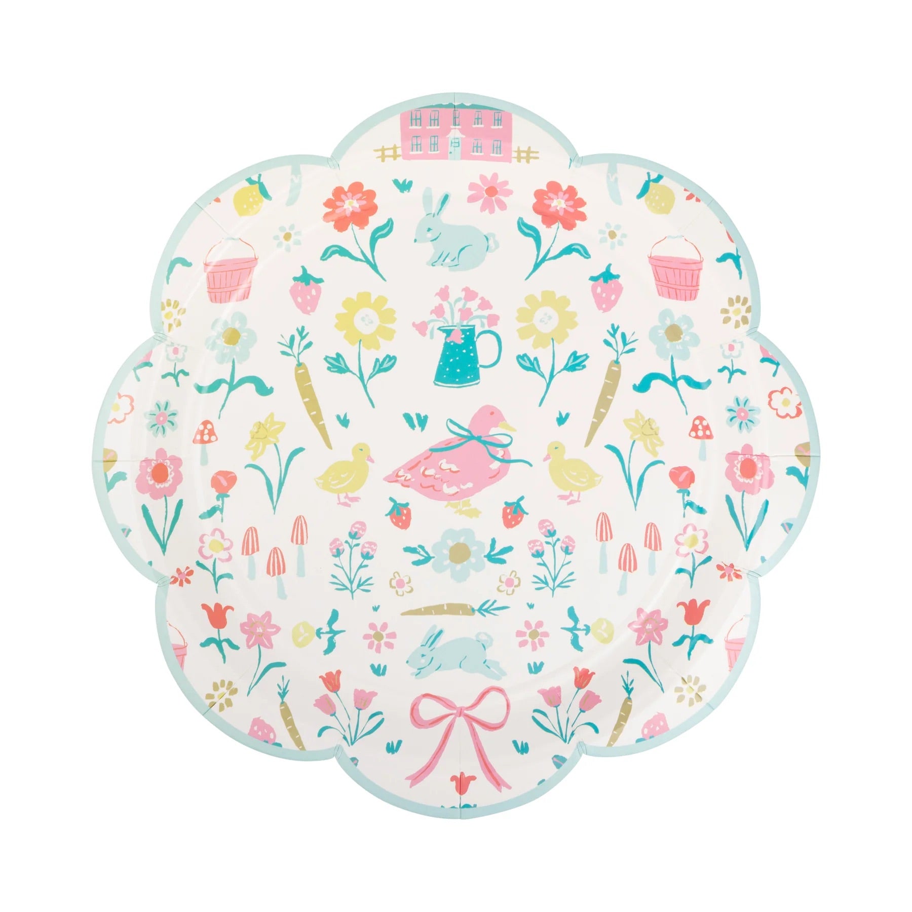 Springtime Cottage Pattern Plate featuring delicate floral prints and soft pastel hues, perfect for spring gatherings.