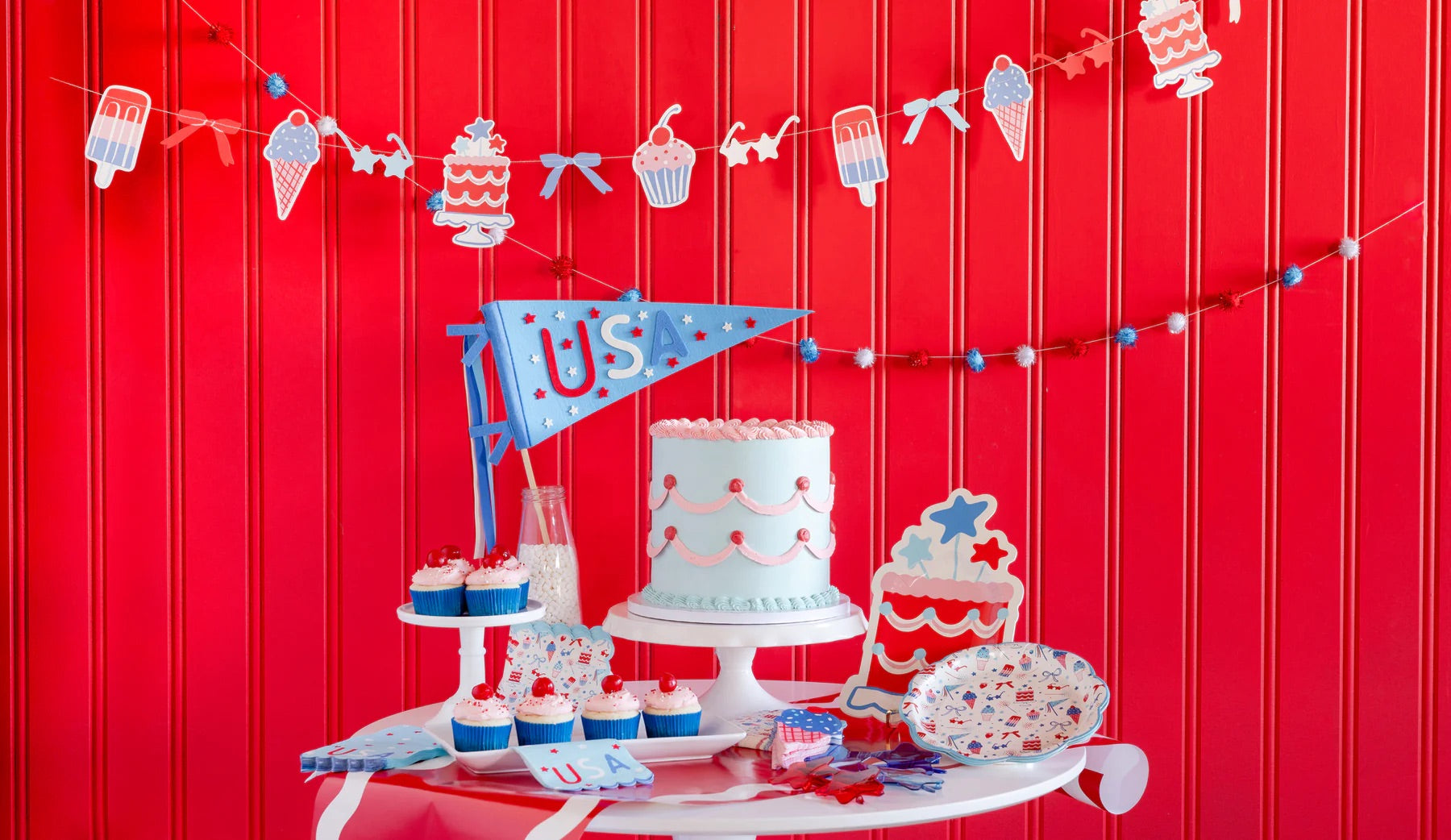 Summertime Felt Pennant Banner | July 4th Pennant, 4th of July Party Pennant, 4th of July Party Decor, Party Wand, Independence Day Decor