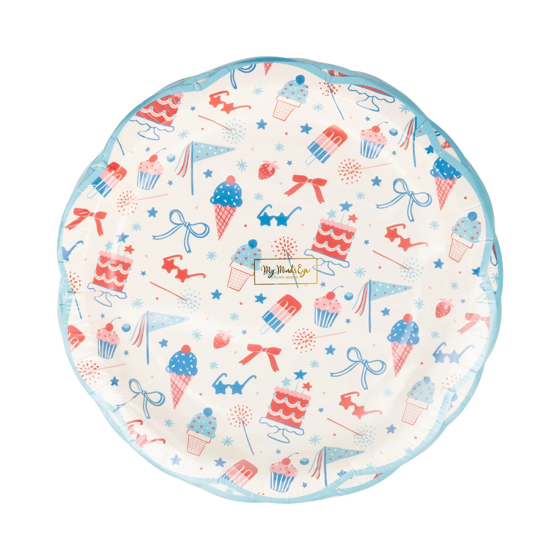 Summer Treats 9" Plate, 8ct | Patriotic Plates, July 4th Paper Plates, 4th of July Party Supplies, Blue Paper Plates, Ice Cream Party Plates
