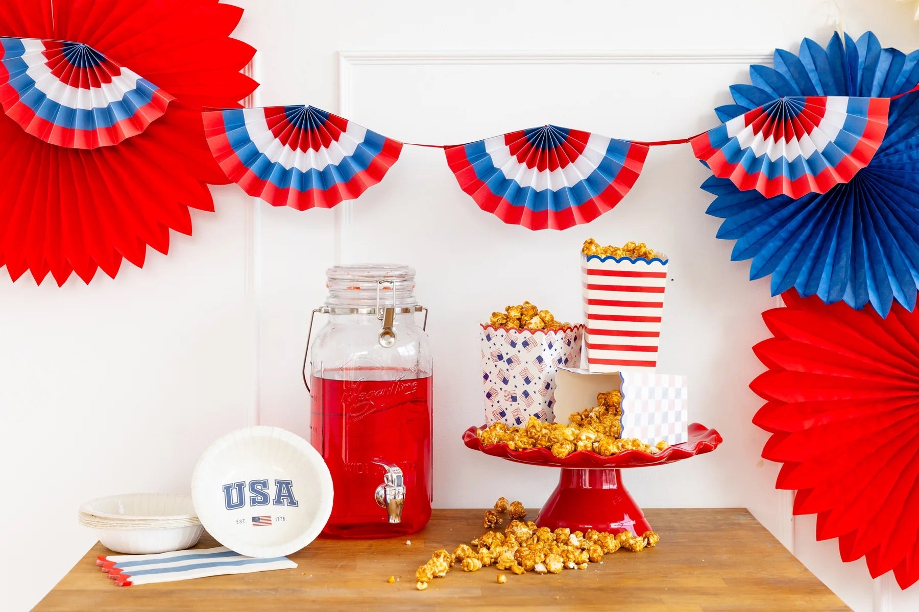 Red White and Blue Fan Paper Bunting Banner | 4th of July Banner, Patriotic Garland, Summer Birthday Party, 4th of July Party Decor, Photo