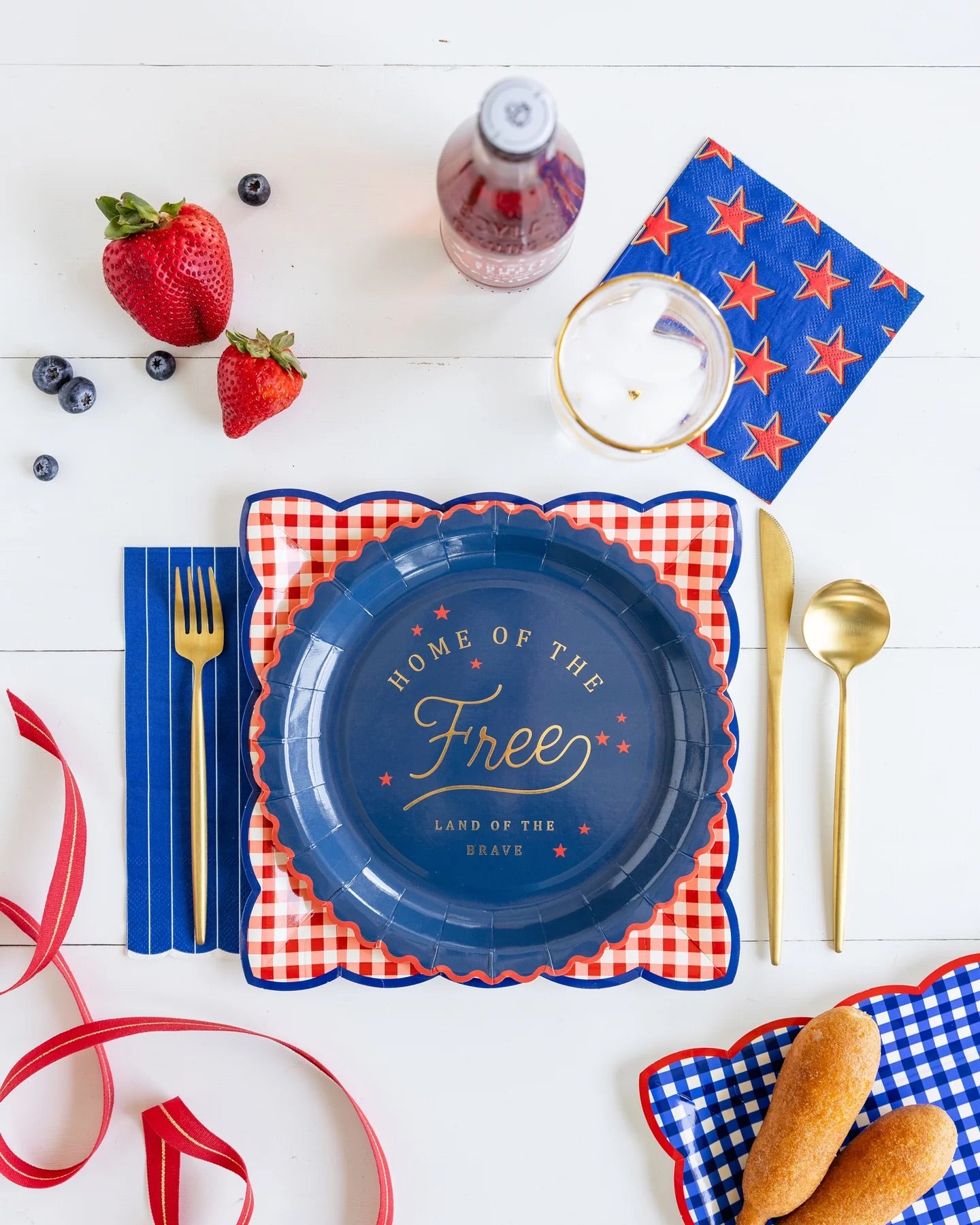 Red & Blue Gingham 9" Paper Plates, 8ct | Patriotic Plates, July 4th Paper Plates, 4th of July Party Supplies, Paper Dinner Plates
