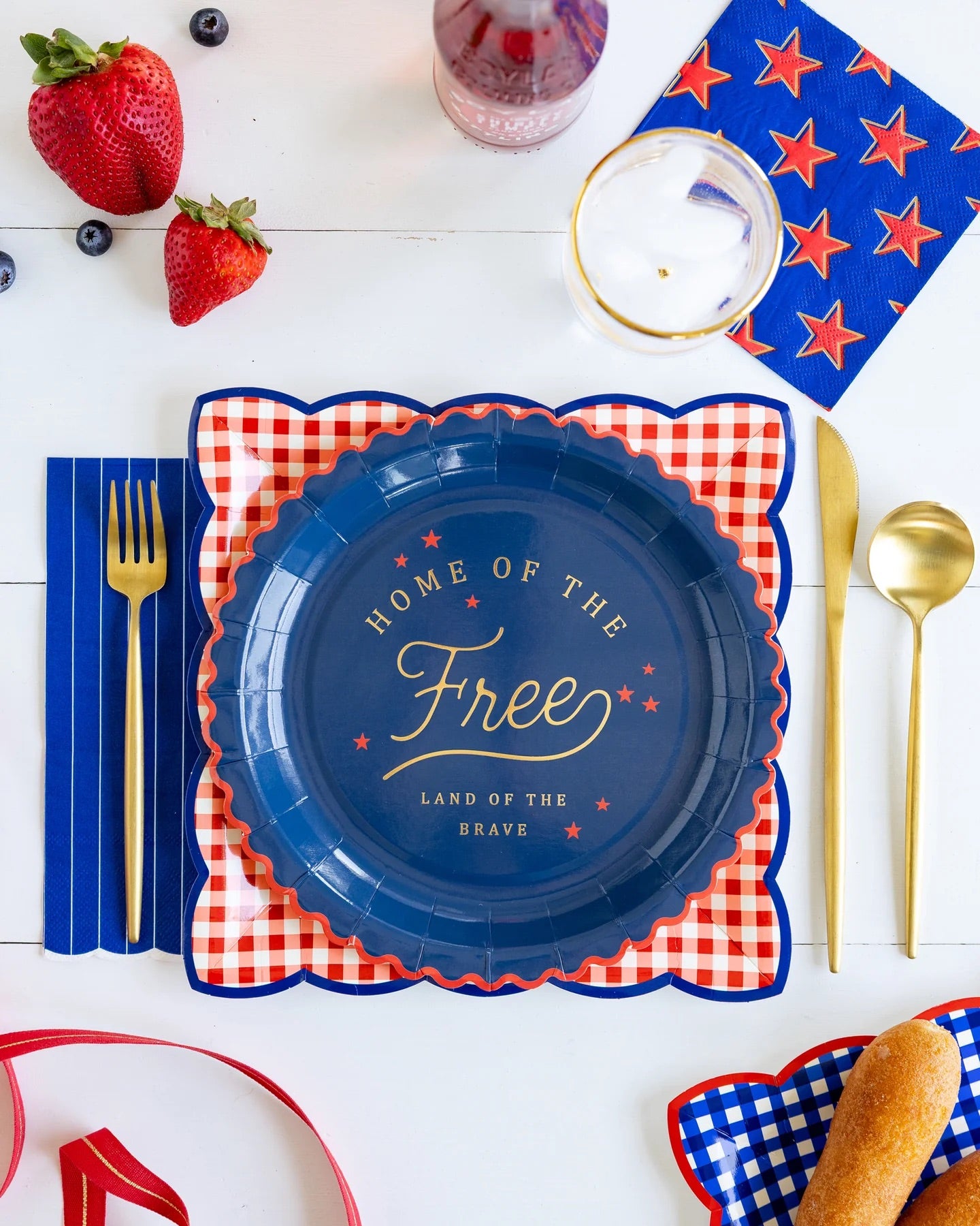 Red & Blue Gingham 9" Paper Plates, 8ct | Patriotic Plates, July 4th Paper Plates, 4th of July Party Supplies, Paper Dinner Plates