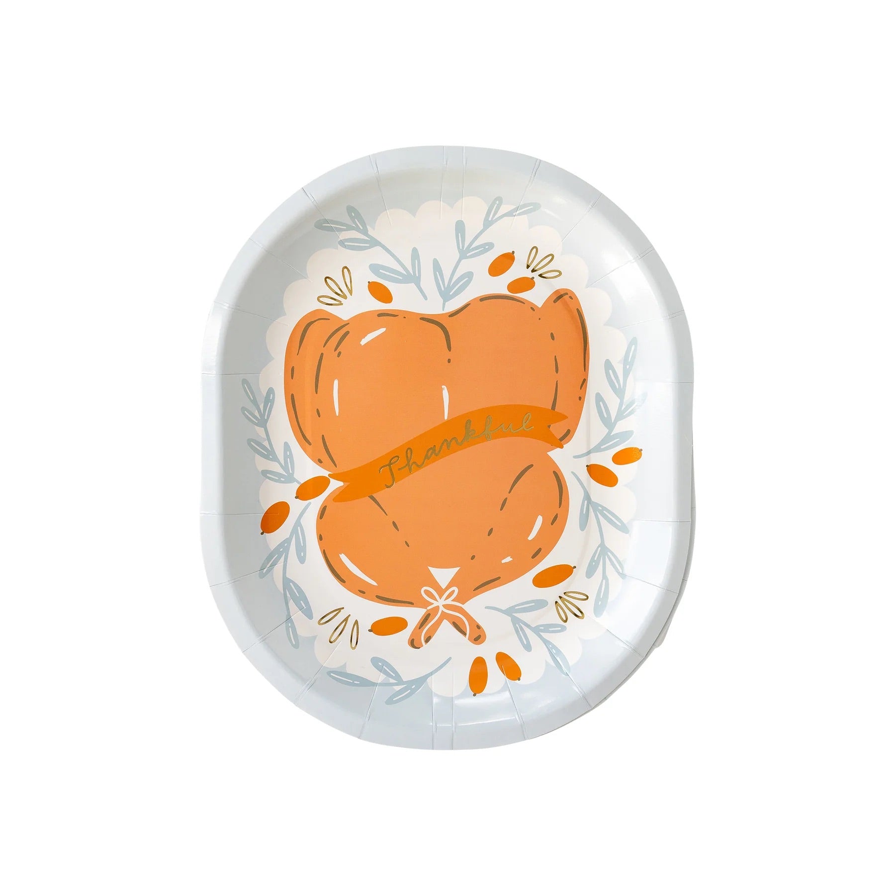 Thanksgiving Paper Plate with a Roasted Turkey Design and the word Thankful
