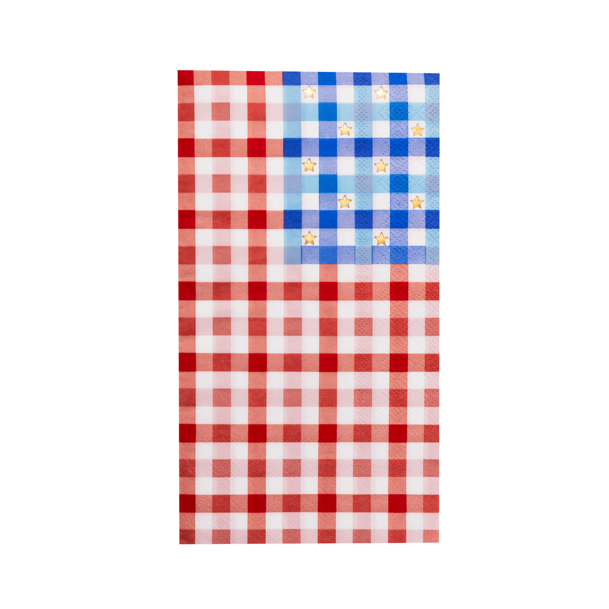 american flag gingham guest towel in red white and blue pattern on white background.