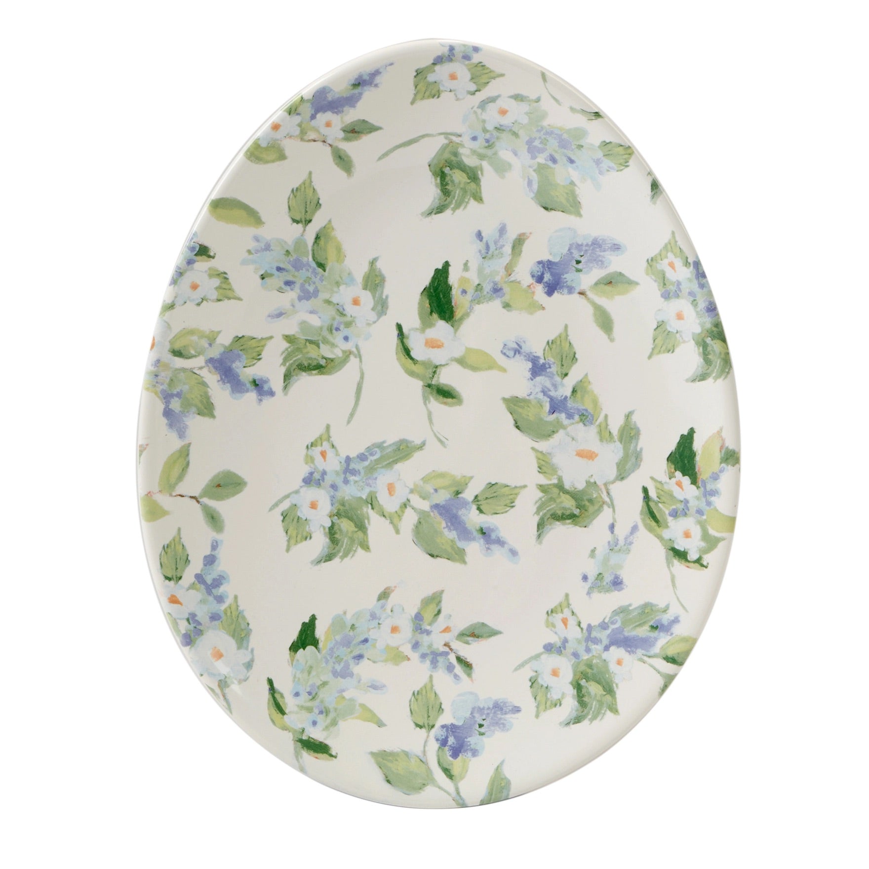 Easter plates shaped like oval eggs with different blue and green designs - perfect for Spring Table