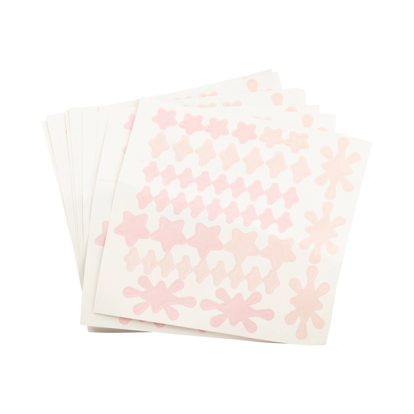 Stack of eight blush sticker sheets with stars, diamonds, and flower shapes for crown decorating.
