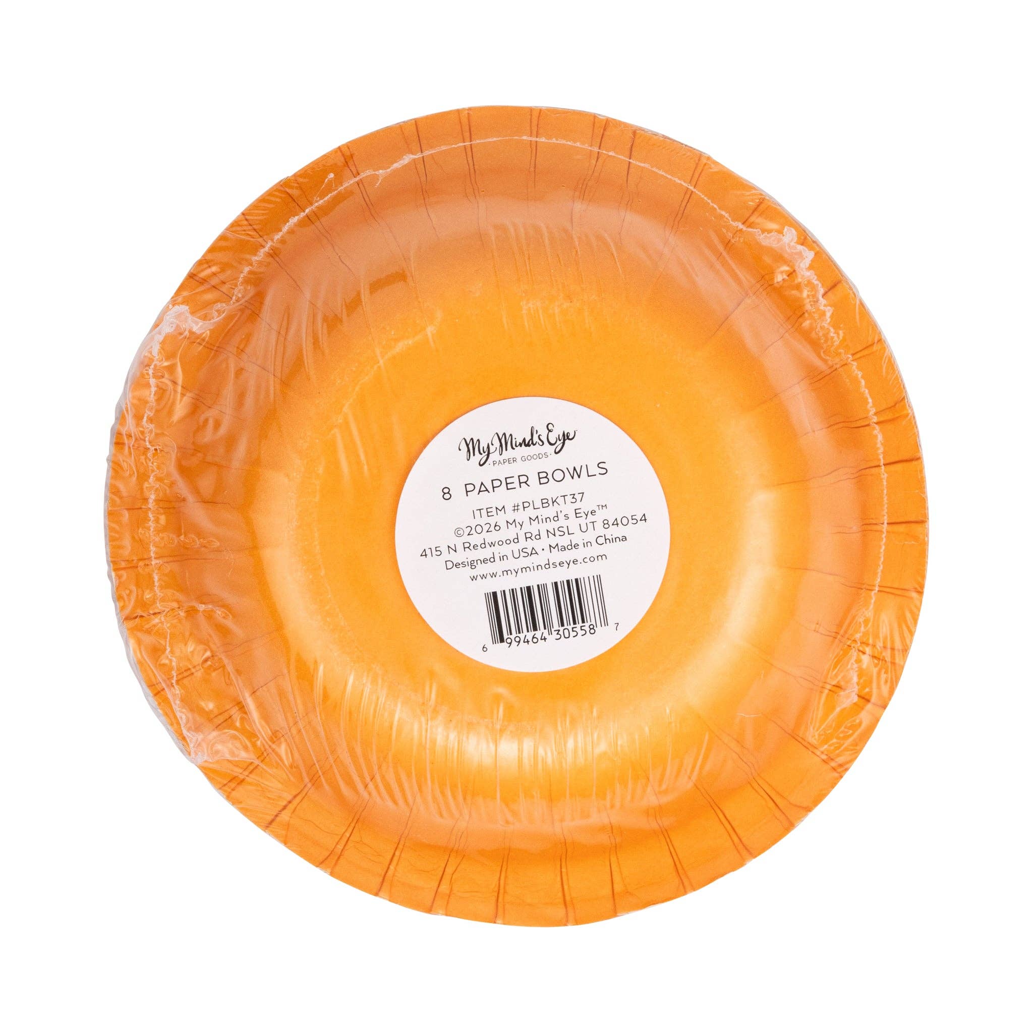 Stack of basketball paper bowls showing size and underside packaging label